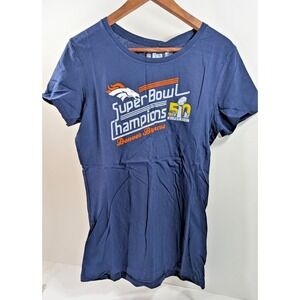 Denver Broncos Super Bowl 50 Champions Navy Blue T Shirt  Womens Size XLarge